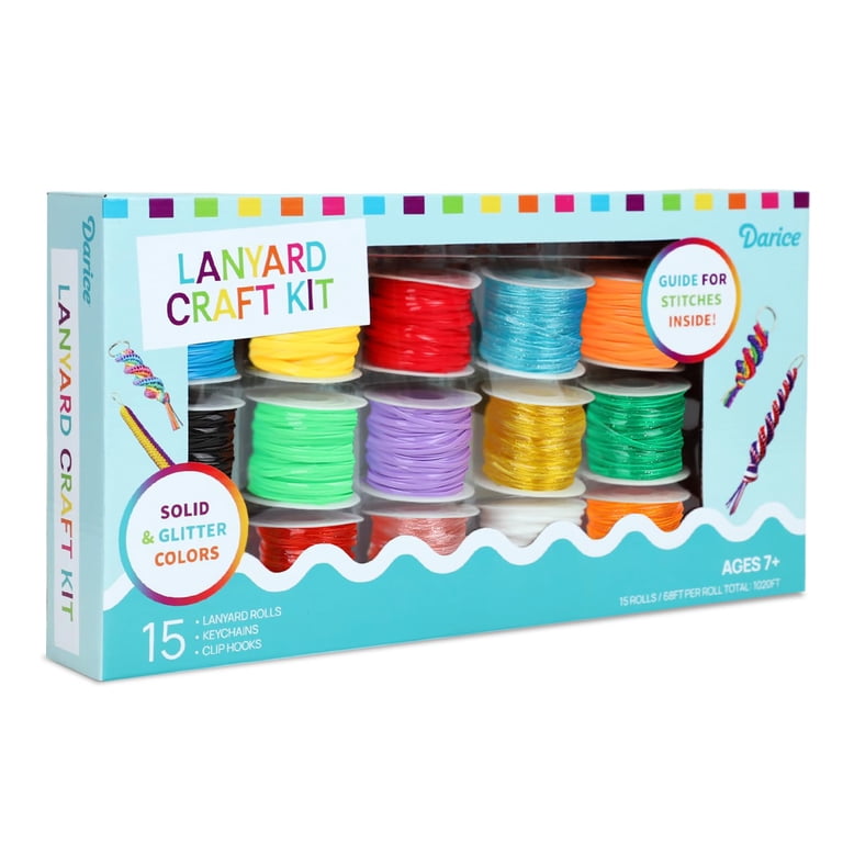 Darice Lanyard Kit - 15 Pack Plastic Gimp String With Assorted