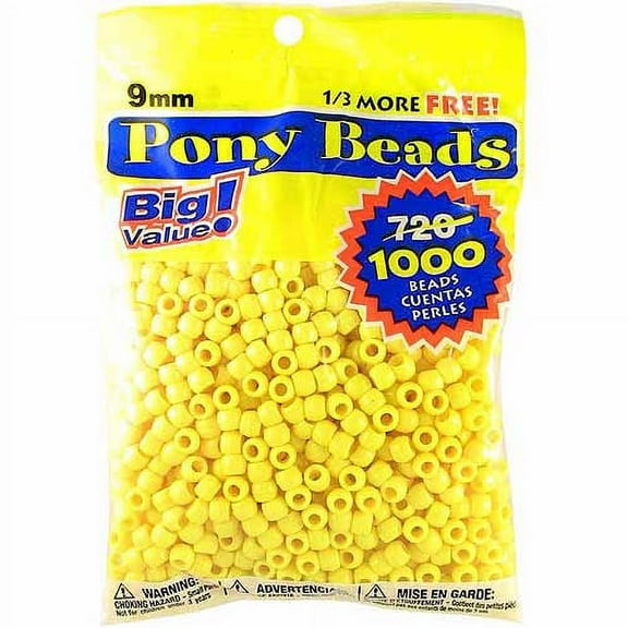 Darice Opaque Lemon Yellow Plastic Pony Beads, 9mm, 1000 Pieces