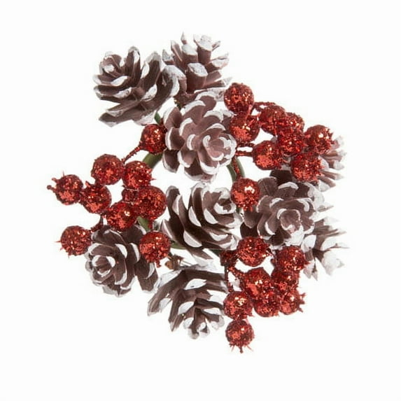 Darice Pinecone and Berry Candle Ring Glitter Brown White And Red 4 Inches