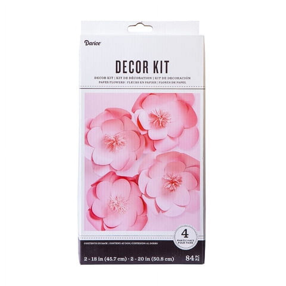 Darice Pink Paper Flower Wall Decor Kit, Assorted Sizes, 4ct