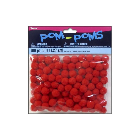 Darice Pom Poms - Red, Pkg of 100