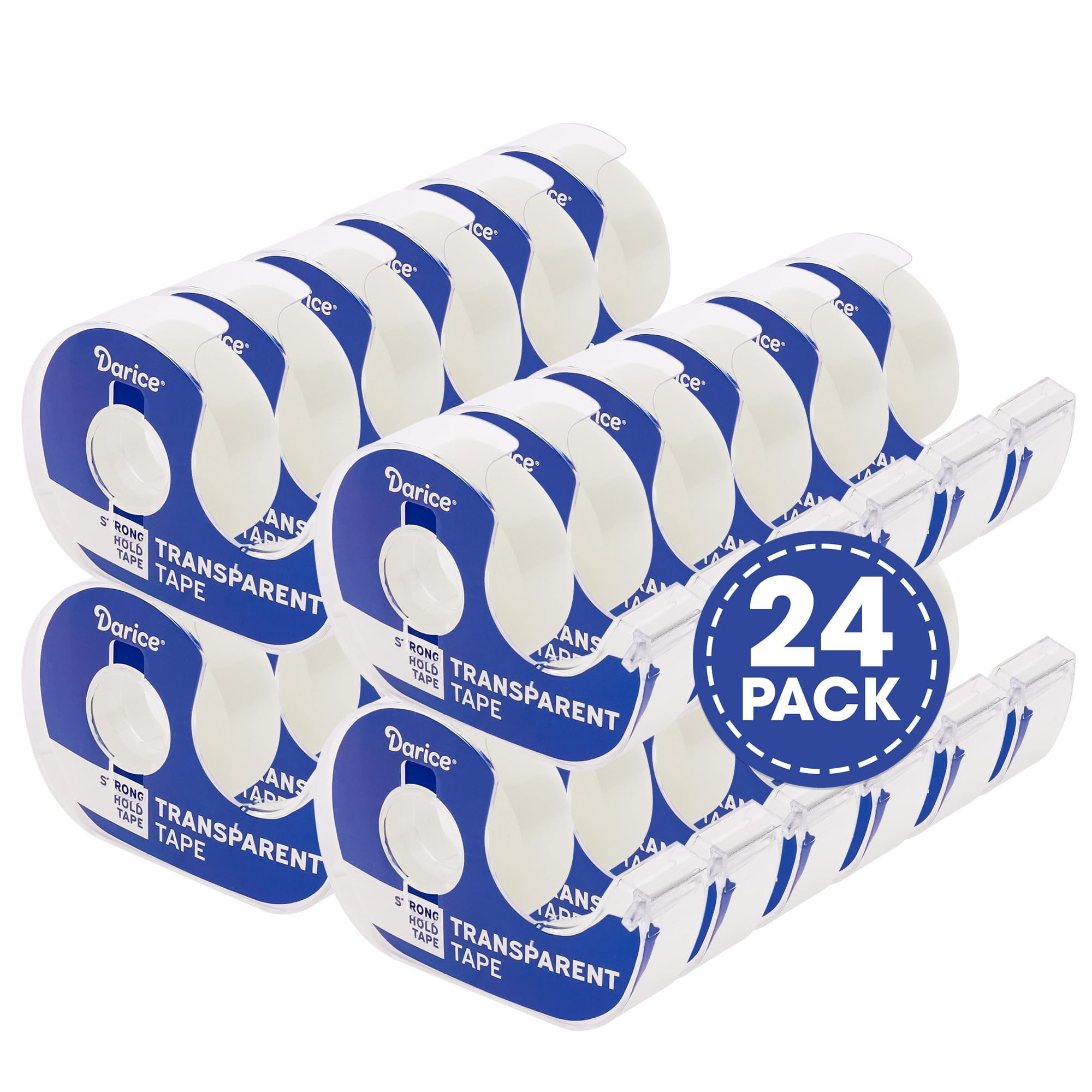 Darice Transparent Tape with Dispenser - 24 Pack Clear Tape, 0.7" x 36 Yds, 1-Inch Core, Smooth Cutting, Durable Adhesive for Office, Home, School, Arts & Crafts, and Gift Wrapping Tape
