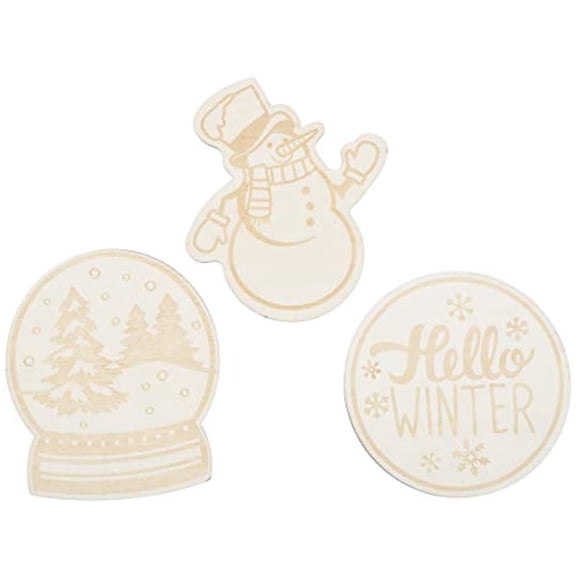 Darice Unfinished Wood Shapes: Assorted Etched Winter Designs, 4 Pieces