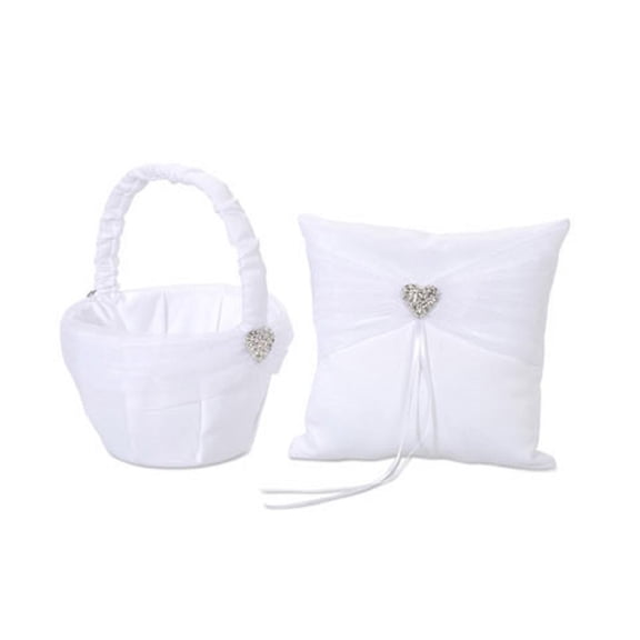 Victoria Lynn Wedding Bridal Rhinestone Heart Ring Pillow and Flower Basket Set