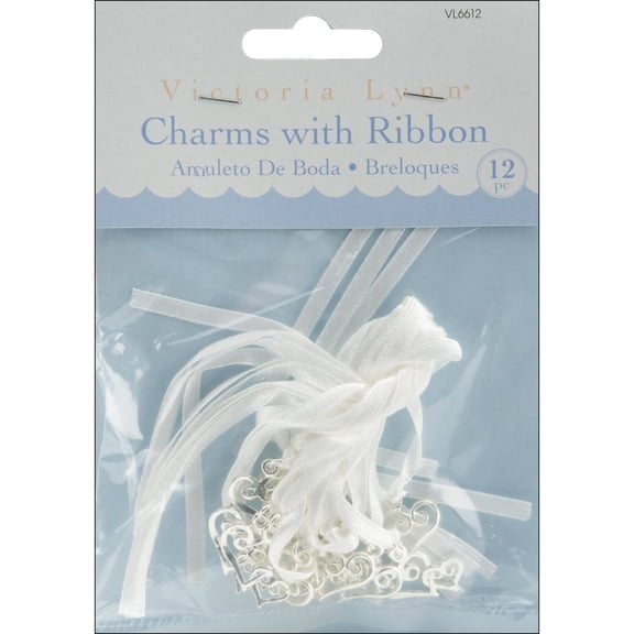 Darice Charms with Ribbon Ties, Silver Double Heart 12 count
