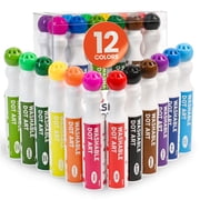 Playkidiz Washable Dot Markers for Toddlers, 12 Colors 40ml 1.35oz Paint Marker Art Set, Water Based Non-Toxic Bingo Daubers for Kids