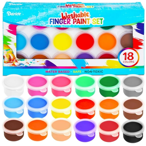 Darice Washable Finger Paint for Kids - Non-Toxic Kids Paint with 18 Vibrant Colors 1 oz Each - Water-Based Mess Free Crafts Art Supplies For Toddlers Kids