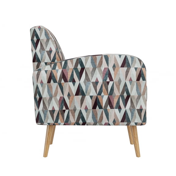 Darien Accent Arm Chair in Red and Tan Prism Pattern with Natural Solid Wood Legs