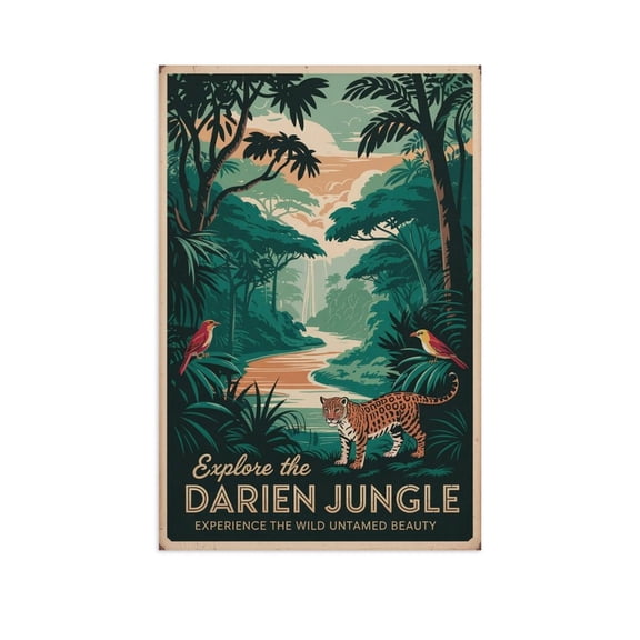 Darien Jungle Retro Travel Poster Vintage Panama Tourism with Rainforests & Wildlife Canvas Poster