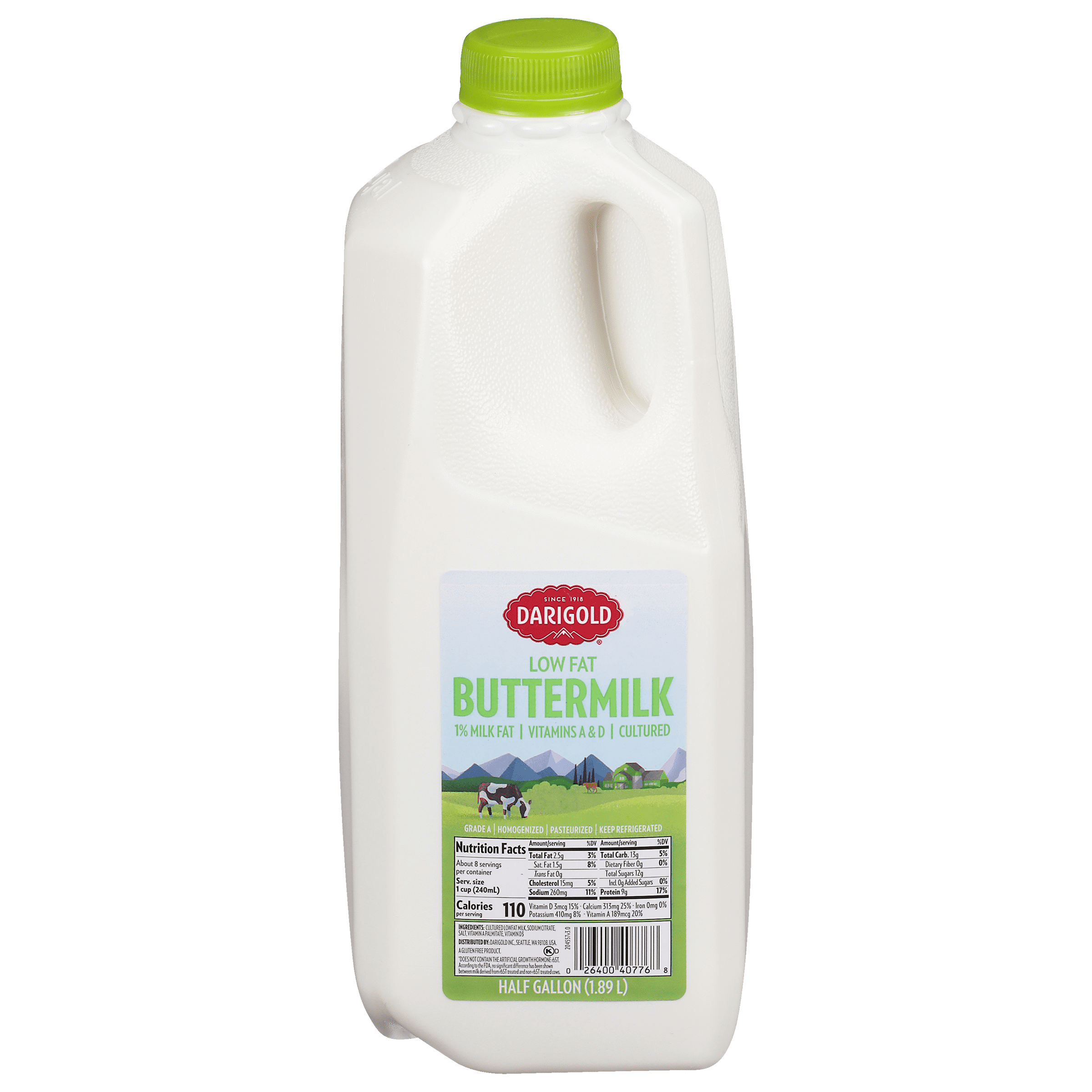 Darigold 1 Low Fat Buttermilk, Half Gallon Jug, 64 fl oz