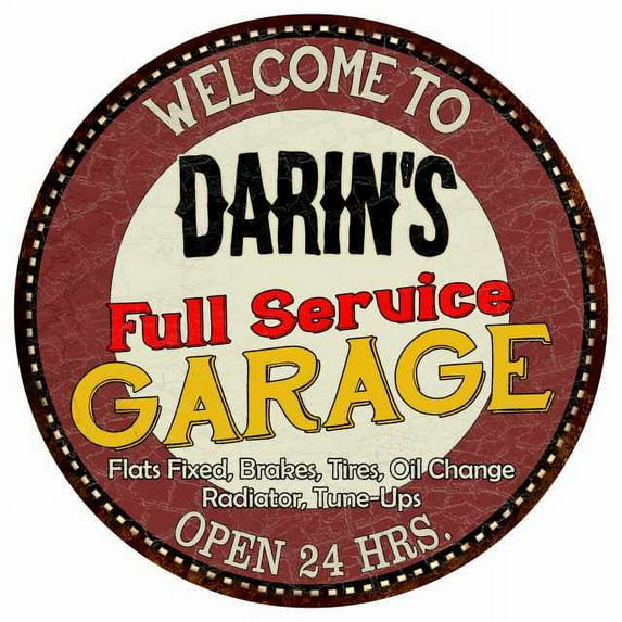 Darin's Full Service Garage 14" Round Metal Sign Man Cave Decor 100140037149