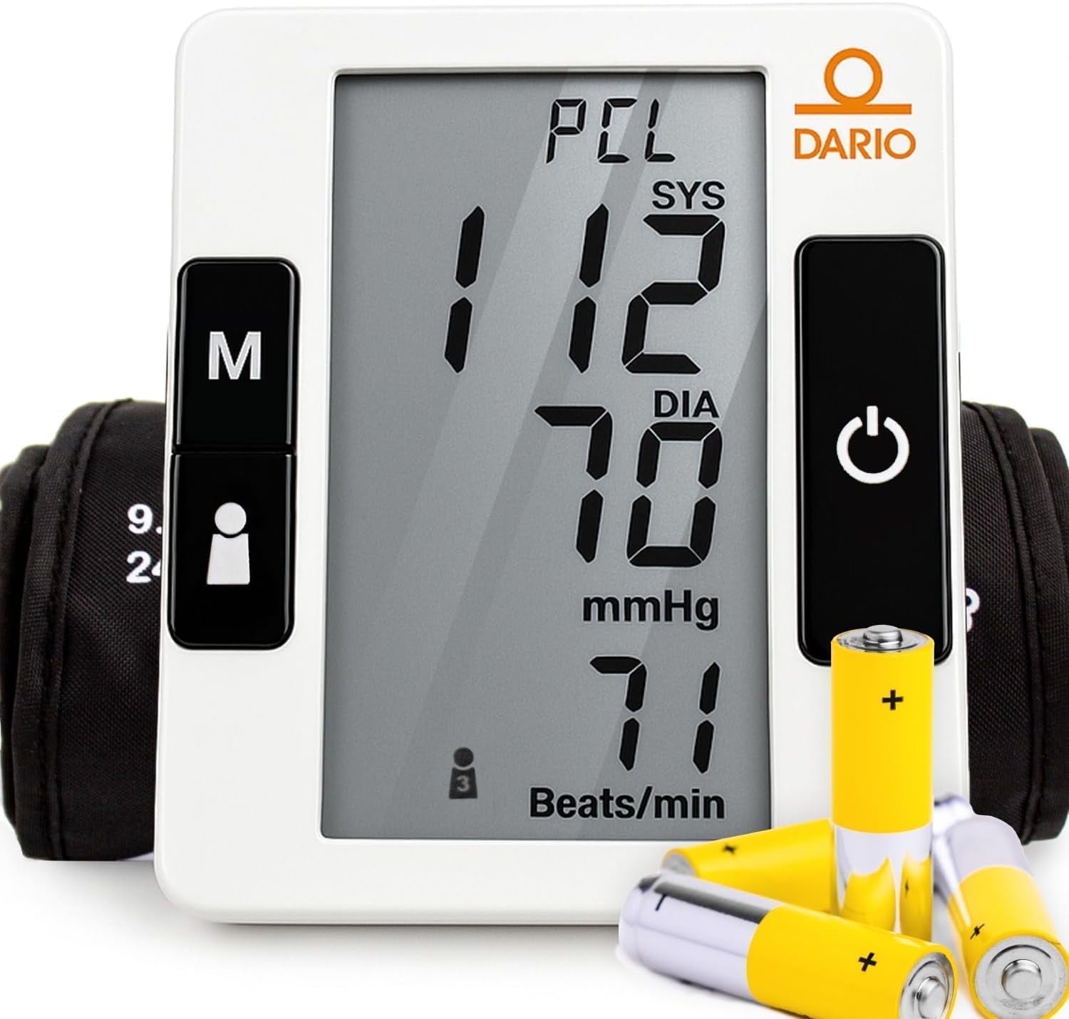 Dario Upper Arm Blood Pressure Monitor, Bluetooth App, Large Cuff 9.4–17 in, Carrying Bag & Batteries