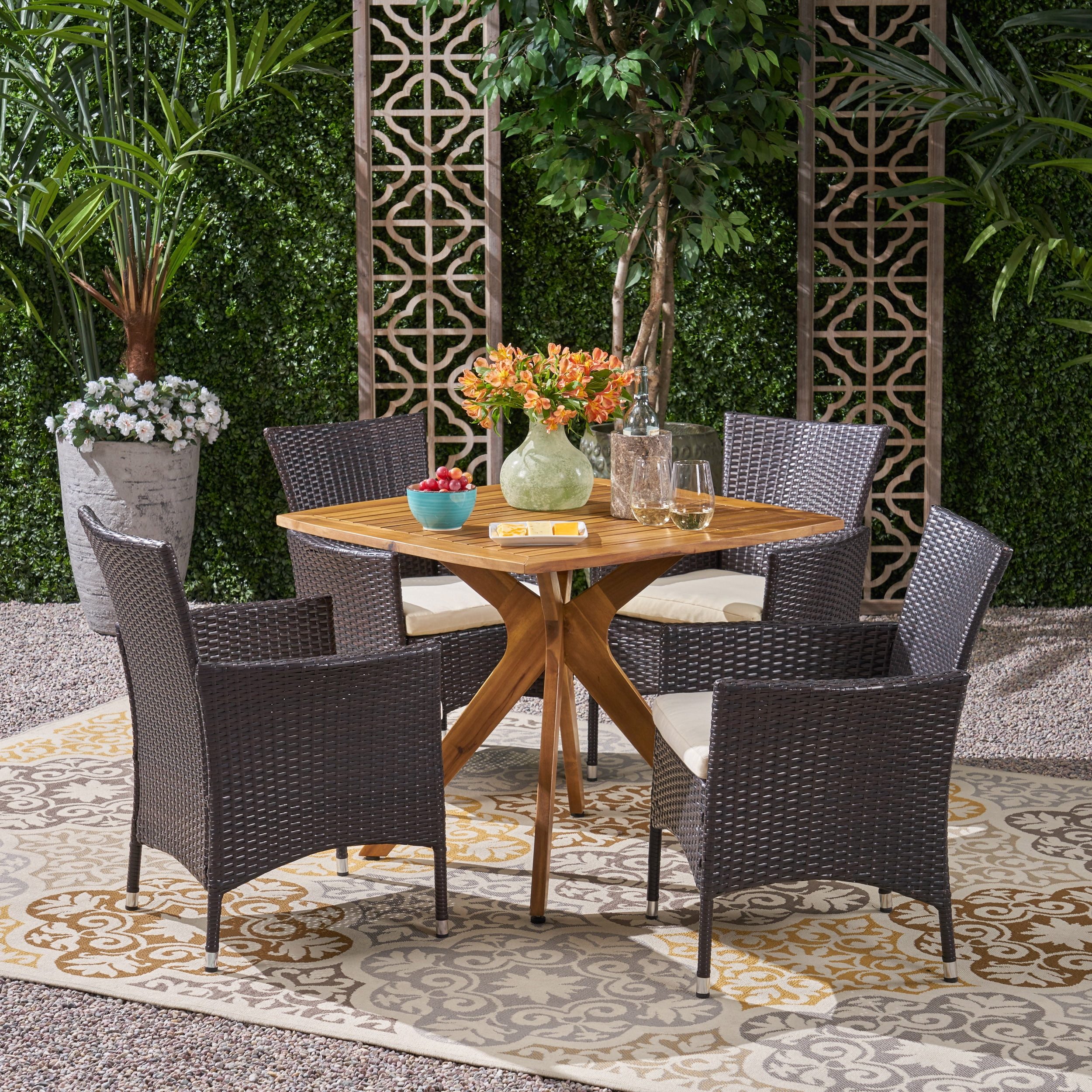 5 piece outdoor wicker outlet dining set