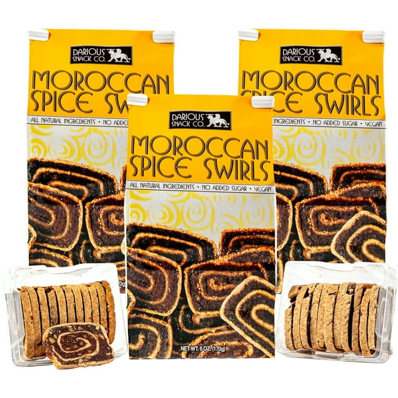 Darious Snack Co Vegan Moroccan Spice Date Swirls for Coffee & Tea Treat, Delicious Breakfast Cookies, Slightly Sweet And Savory, All Natural Ingredients, Holiday Food Gifts, 3 Pack - 5 oz Each Bag
