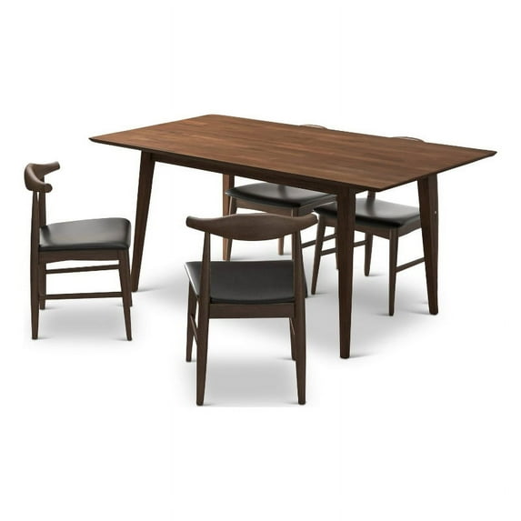 Darius Modern Solid Wood Walnut Dining Room & Kitchen Table and 4 Chair Set