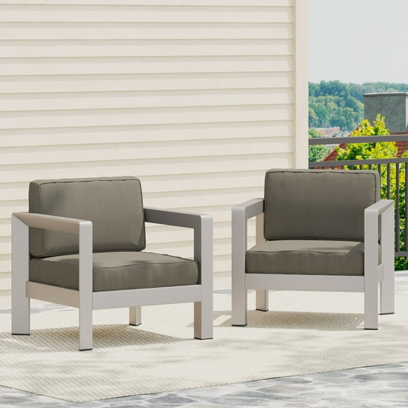 Darius Outdoor Aluminum Club Chairs, Set of 2, Sliver, Gray