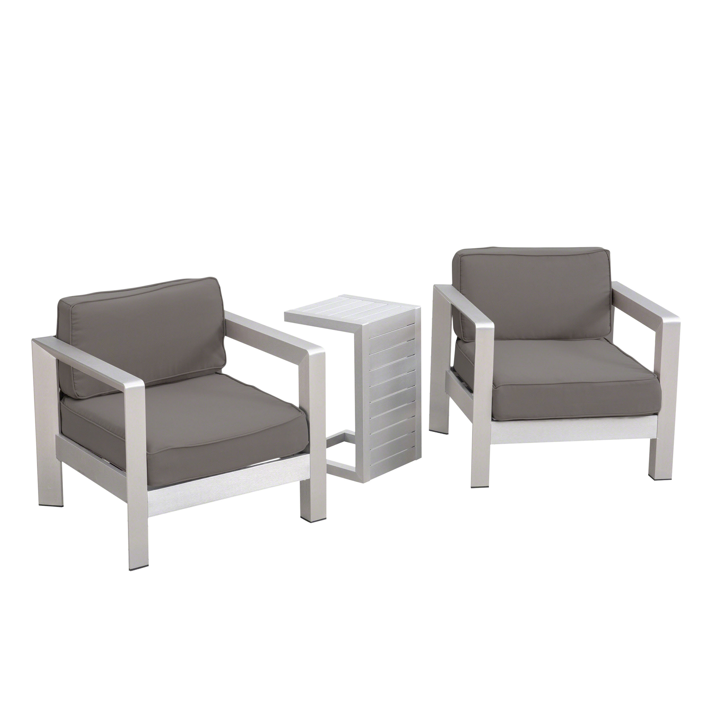 Darius Outdoor Aluminum Club Chairs with Side Table, Sliver, Khaki - image 1 of 10