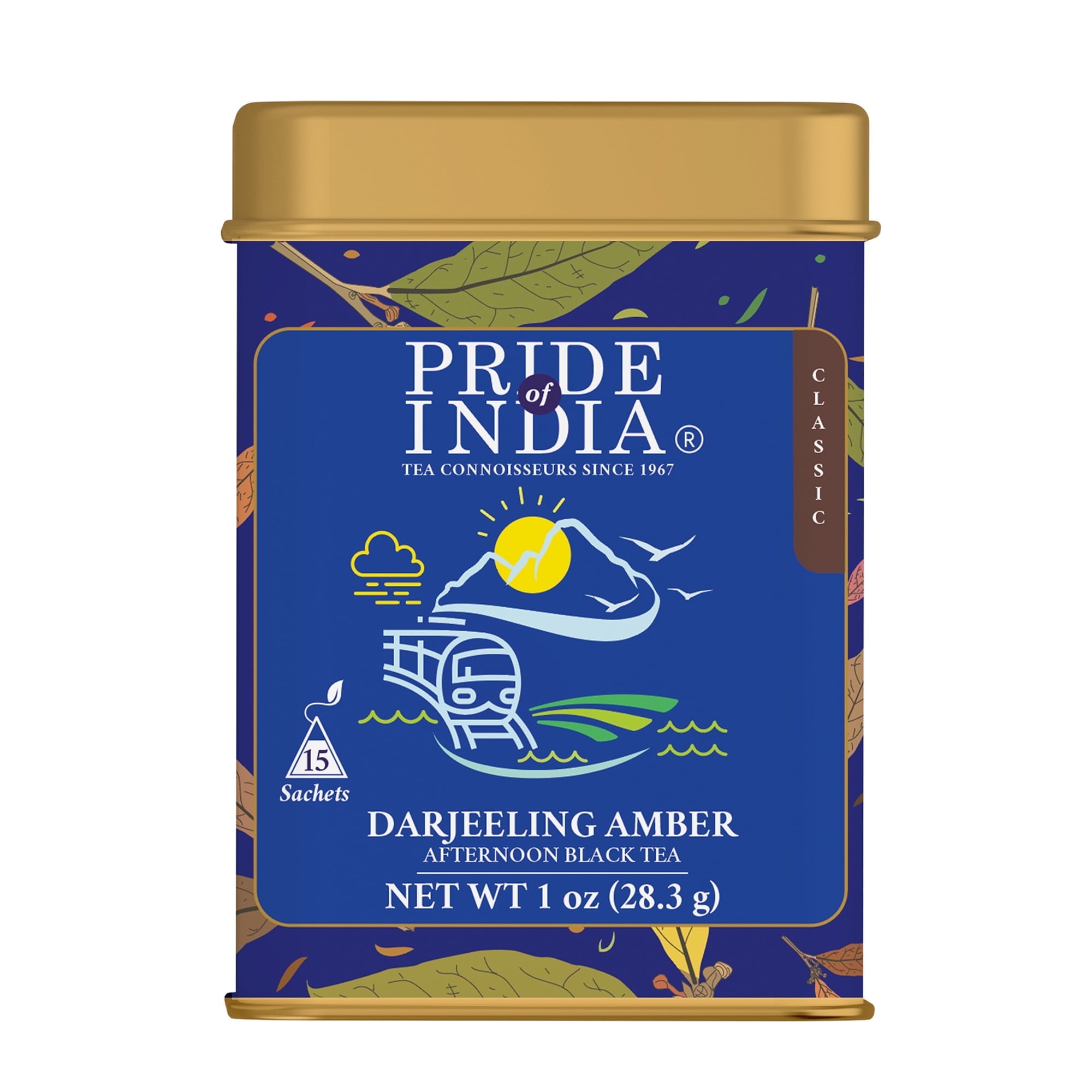 Pride of India | Darjeeling Amber Afternoon Black Tea (Pack of 2)| 15 Pyramid Full Leaf Individually Wrapped Tea Bags | Mellow, Flowery Taste | Single Estate Certified Tea | Fragrant, High Caffeine