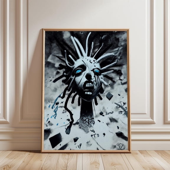 Dark Abstract Face Urban Graffiti Portrait Wall Decor Hypebeast Mancave, Unframed Poster