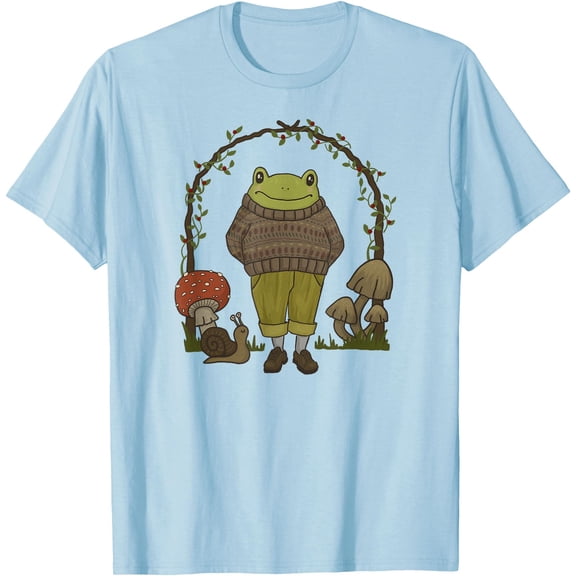 Dark Academia Art Goblincore Aesthetic Frog Mushroom Cottagecore Unisex T-Shirt for Men Women Kids Toddler,Light Blue Color,Size YXS