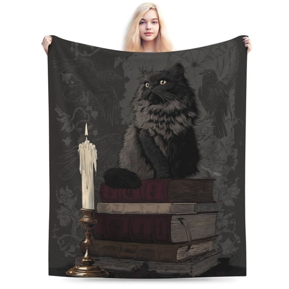 Dark Academia Black Cat Throw Blanket, Vintage Books Gothic Vibes,Library Reading Home Decor 50x40