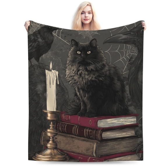 Dark Academia Black Cat Throw Blanket, Vintage Books Gothic Vibes,Library Reading Home Decor 50x40