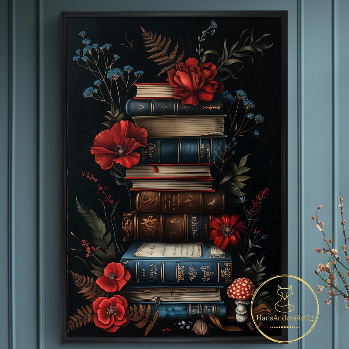 Dark Academia Book Lover Poster Floral Library Wall Art Dark ...