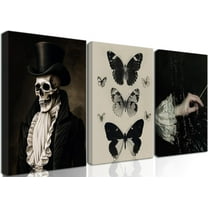Dark Academia Decor, Gothic Canvas Wall Art, Victorian Goth Wall Dceror Paintings, Creepy Moody Skull and Butterfly Posters Prints for Living Room Bedroom Bathroom Gallery（Only canvas）