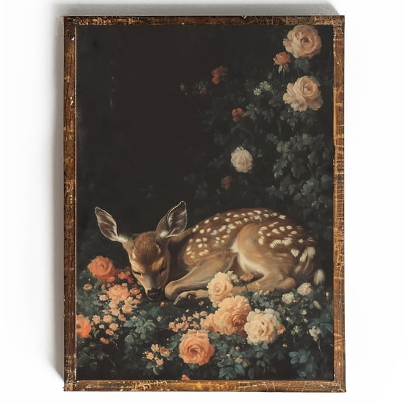 Dark Academia Deer Art Deer Fawn Poster Dark Floral Wall Art Moody Gallery Wall Decor Vintage Shabby Chic Decor For Moody Bedroom,2, 8x12 UNFRAMED