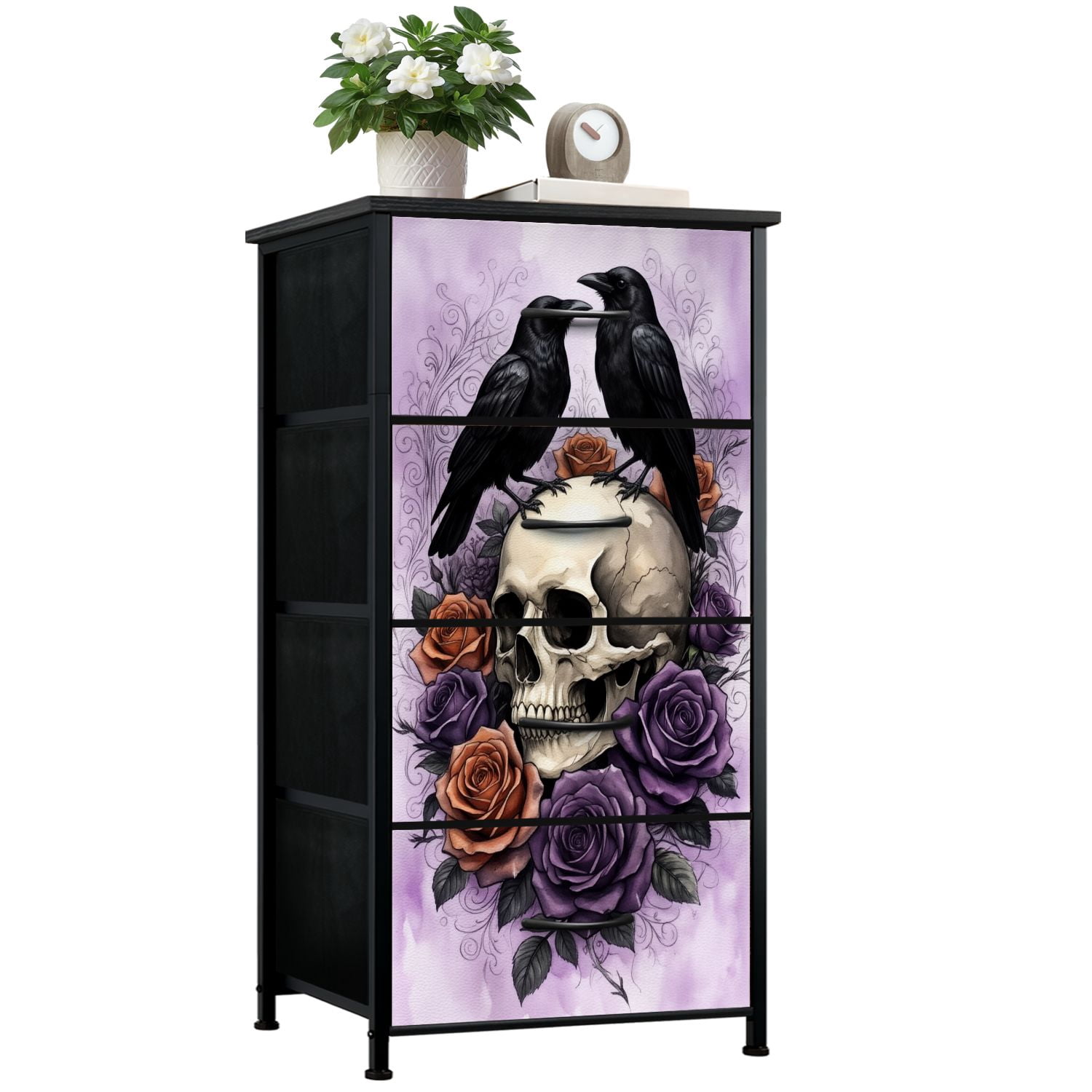 Skeleton Drawers Dark Academia Dresser for Bedroom with 4 Storage Drawers Gothic Skull ...