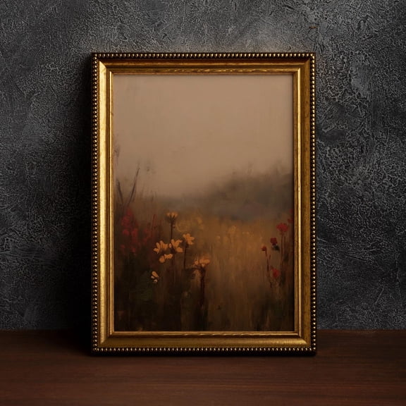 Dark Academia Field Poster,Cottagecore Art,Moody Wall Art,Dark Botanical,Dark Academia Floral,Moody Flowers,Rustic Landscape,Vintage Forest, 8x12 UNFRAMED