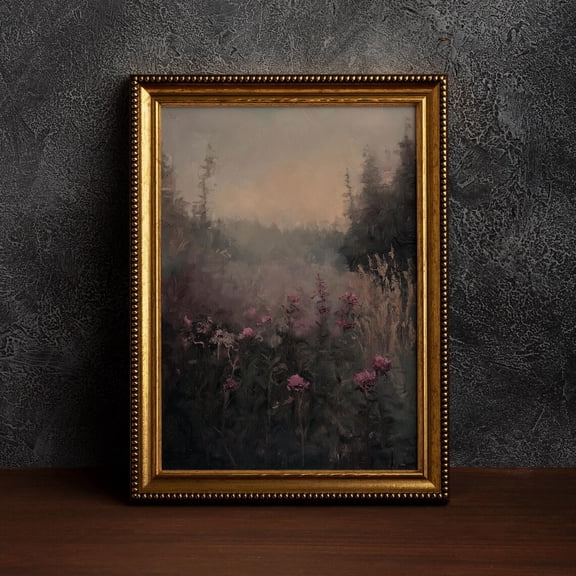 Dark Academia Field Poster,Cottagecore Art,Moody Wall Art,Dark Botanical,Dark Academia Floral,Moody Flowers,Rustic Landscape,Vintage Forest, F03-C, 8x12 UNFRAMED