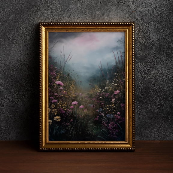 Dark Academia Field Poster,Cottagecore Art,Moody Wall Art,Dark Botanical,Dark Academia Floral,Moody Flowers,Rustic Landscape,Vintage Forest, F03-Y, 8x12 UNFRAMED