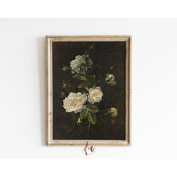 Dark Academia Floral Art Vintage Dark Flower Still Life Moody Cottagecore Home Decor, Unframed Canvas 8x10in