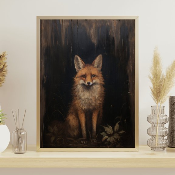 Dark Academia Fox Woodland Wall Art, Gothic Nature Decor, Unframed Paper Print Size 8x12