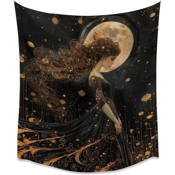 Dark Academia Goddess of Stars and Constellations Aesthetic Tapestry Vintage Art Nouveau Wall Hanging Moody Divine Feminine Tapestries for Bedroom Dorm Living Room Wall Decor white 30x40inch