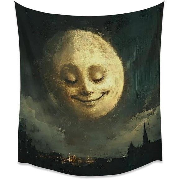 Dark Academia Halloween Moon Tapestry Gothic Mystery Celestial Witchy Artwork Tapestries Vintage Spiritual Art Meditation Wall Hanging Decor for Living Room Dormwhite30x40inch