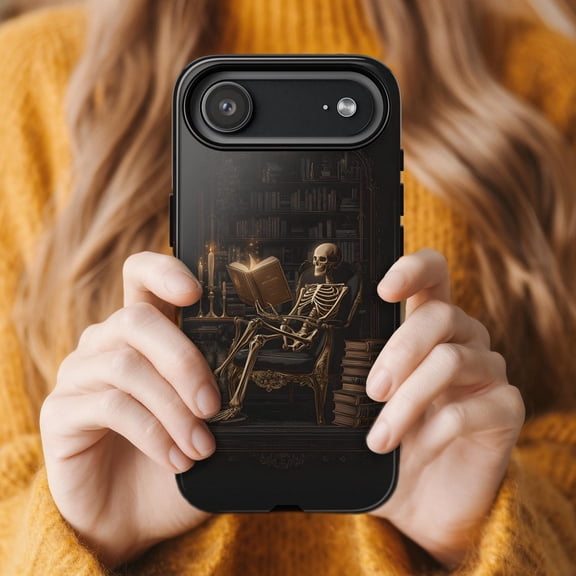 Dark Academia Library Gothic Aesthetic Skeleton Artistic Case for iPhone 17 16 15 14 13 12 11 Pro Max A00313