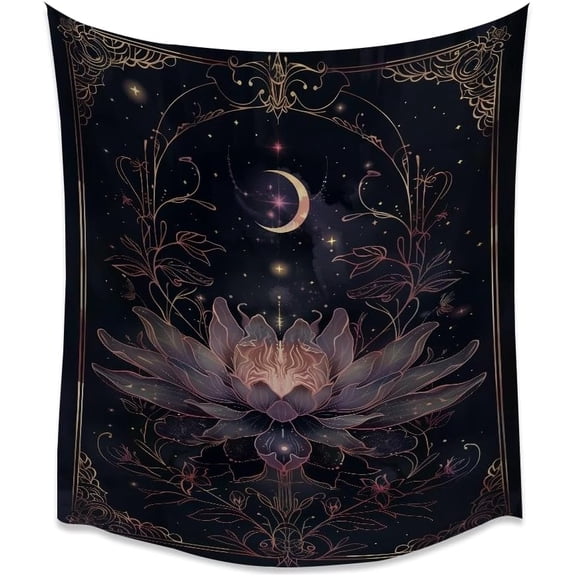 Dark Academia Lotus Art Tapestry for Yoga Room Spiritual Aesthetic Mystic Boho Flower Meditation Tapestries Fantasy Gothic Halloween Wall Hanging Decor for Bedroom Dormwhite40x60inch
