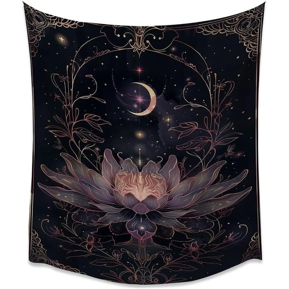 Dark Academia Lotus Tapestry Vintage Mystic Boho Flower Wall Hanging Meditation Decor for Yoga Room Bedroom Dorm, White, 40 x 60 Inch