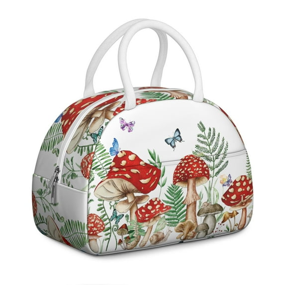 Dark Academia Lunch Bag - Botanical Mushroom Sketch Print, Insulated Tote for Library Aesthetics (Scientific Illustration)