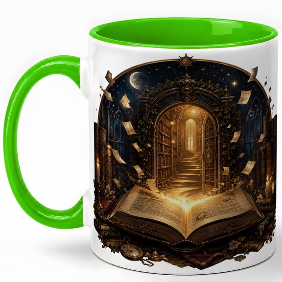 Dark Academia Magic Book Coffee Mug, Gothic Library Moonlight Fantasy Design, 11 oz Ceramic Cup