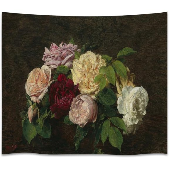 Dark Academia Mixed Rose Bouquet Print Tapestries Vintage Rustic Botanical Art Tapestry Impressionism Classic Floral Still Life Wall Hanging Decor for Living Room Bedroom Hallwaywhite30x40inch