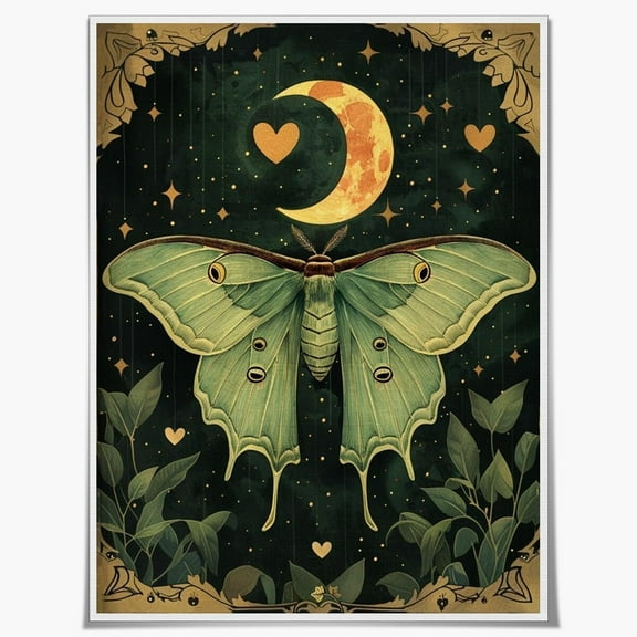 Dark Academia Moth wall art Vintage Crescent Moon Witchy Occult Poster Boho Moon Wall Decor Cottagecore Artwork Aesthetic for living room bedroom office wall decor Unframed12x16inch