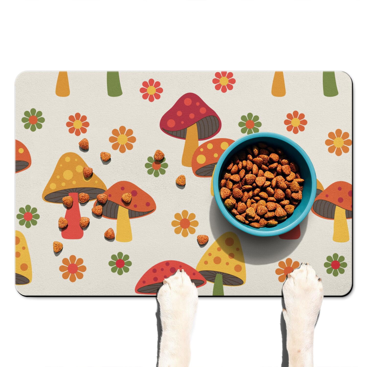 Curated visual reference: Visual Reference: Dark Academia Mushroom Dog Feeding Mat Absorbent Pet Food Pad