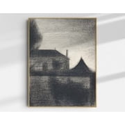 Dark Academia Poster House At Dusk Pointillism Wall Artgicl e Poster, Poster Only