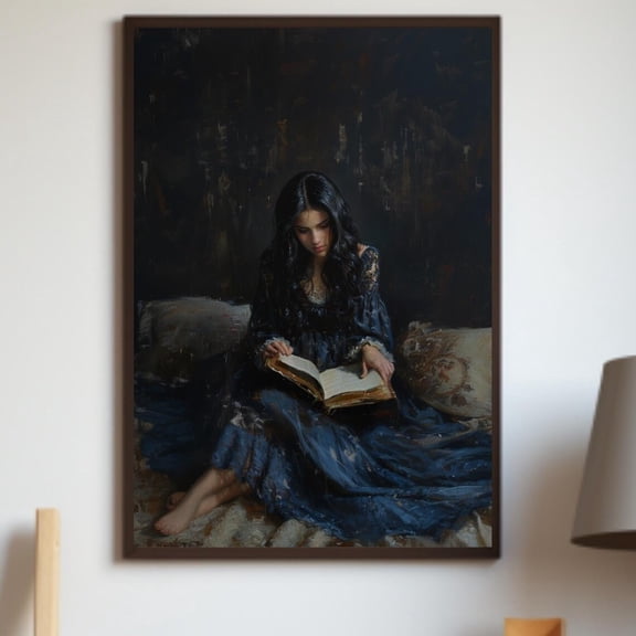 Dark Academia Poster Reading Woman Art Print Vintage Style Wall Decor Living Room Wall Art Bookish Library Decor Gift For Reader Cottagecore Wall Art, Modern Wall Decor, 8x12 UNFRAMED