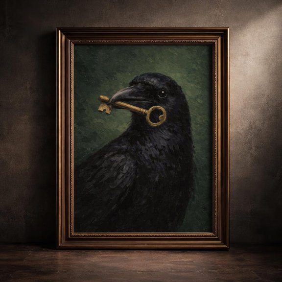 Dark Academia Raven Key Wall Decor Unframed Paper Print