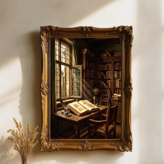 Dark Academia Study Library Wall Art Print, Unframed Paper Poster 8x10in