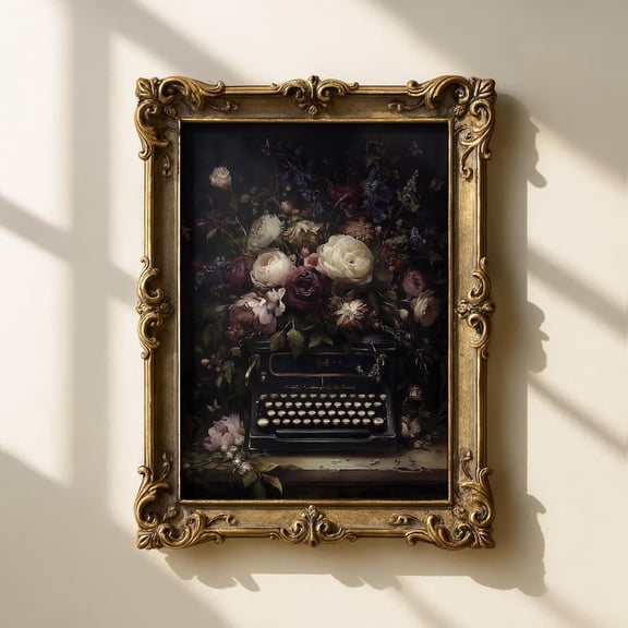 Dark Academia Typewriter Vintage Floral Still Life Wall Art UNFRAMED PAPER POSTER